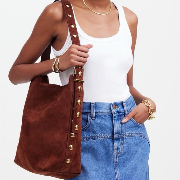 Madewell Handbags - NWT Madewell Essentials Suede Bucket Bag with studded strap detail in brown